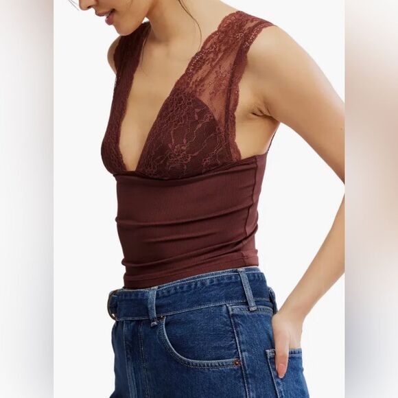 NEW Free People Power Play Lace Trim Camisole - Bittersweet XS - Picture 3 of 6